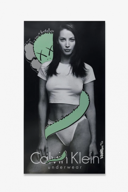Kaws, Calvin Klein poster tagged with Bendy icon, 1990
