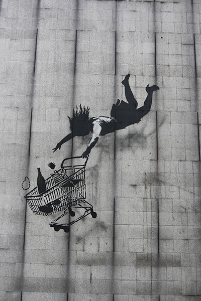 Banksy's identity, Banksy, Falling shopper, 2011