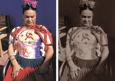 L'artiste en corset avec symboles communistes