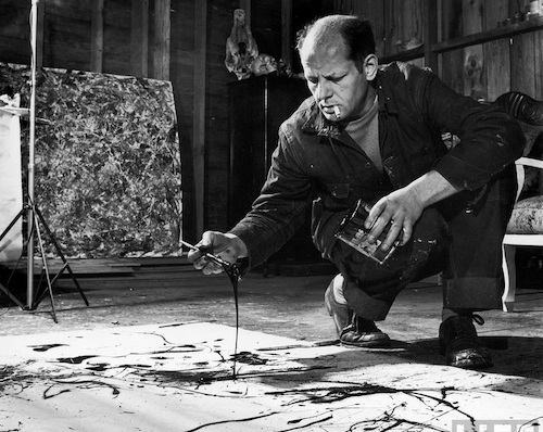 Black and white photo of Jackson Pollock