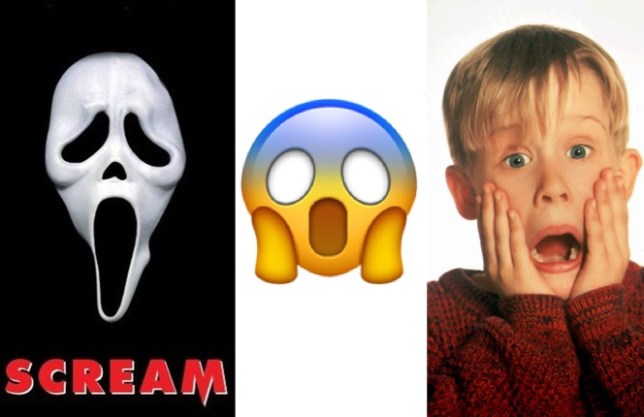 From left to right: Scream movie poster, 1996 © iceposter.com, Scream emoji © Apple, Macaulay Culkin, Home Alone, 1990 © 20th Century Fox/Kobal/Shutterstock.